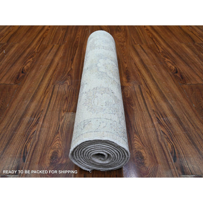 Oushak And Peshawar Wool Hand Knotted Rug Ivory White 2.5X9.6 -O088637