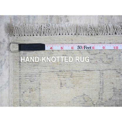 Oushak And Peshawar Wool Hand Knotted Rug Ivory White 2.5X9.6 -O088637