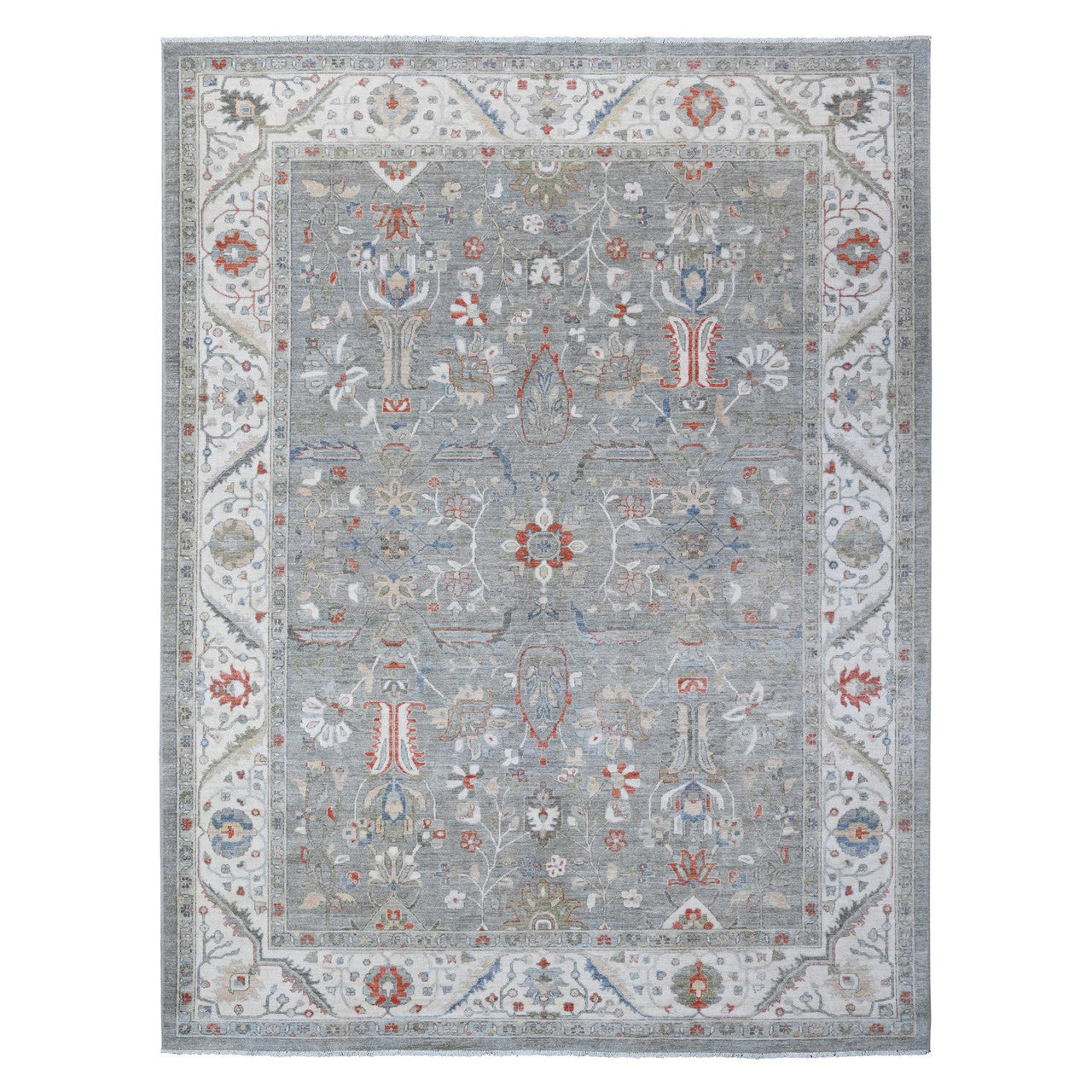 Gray 9'2" x 11'10" Oushak And Peshawar Hand knotted Wool Rug - Sku: O088643