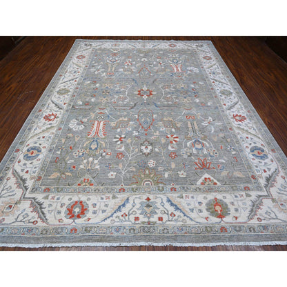 Oushak And Peshawar Wool Hand Knotted Rug Grey Ivory 9.2X11.10 -O088643