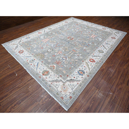Oushak And Peshawar Wool Hand Knotted Rug Grey Ivory 9.2X11.10 -O088643