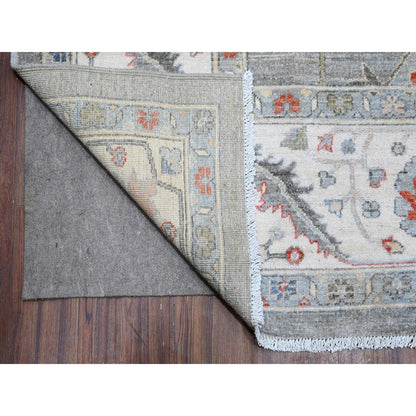 Oushak And Peshawar Wool Hand Knotted Rug Grey Ivory 9.2X11.10 -O088643