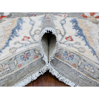 Oushak And Peshawar Wool Hand Knotted Rug Grey Ivory 9.2X11.10 -O088643
