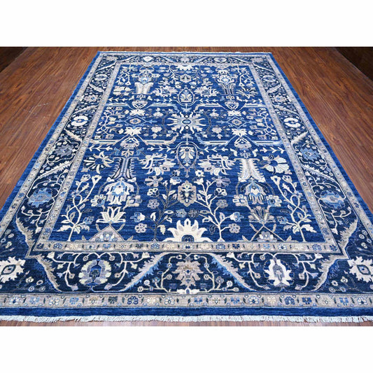 Oushak And Peshawar Wool Hand Knotted Rug Blue Navy Blue 8.11X11.7 -O088646