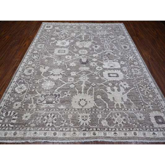Oushak And Peshawar Wool Hand Knotted Rug Grey Gray 8.1X9.9 -O088650