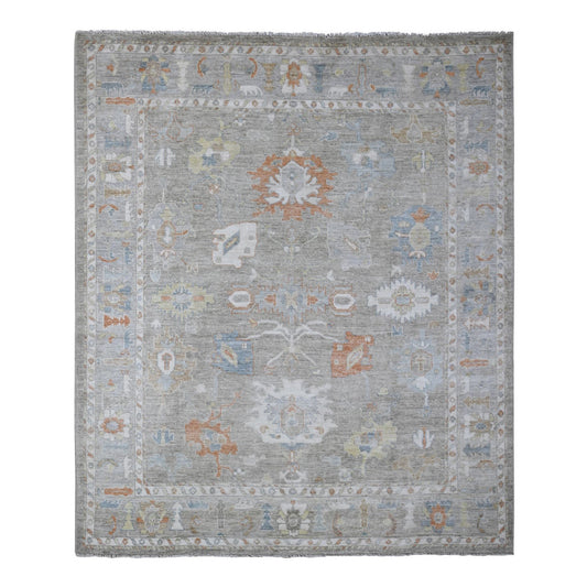 Oushak And Peshawar Wool Hand Knotted Rug Grey Gray 8.0X9.7 -O088656