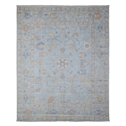 Oushak And Peshawar Wool Hand Knotted Rug Blue Blue 7.9X9.9 -O088658