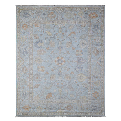 Oushak And Peshawar Wool Hand Knotted Rug Blue Blue 7.9X9.9 -O088658