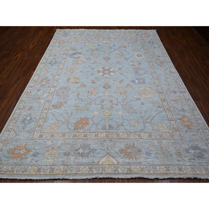 Oushak And Peshawar Wool Hand Knotted Rug Blue Blue 7.9X9.9 -O088658