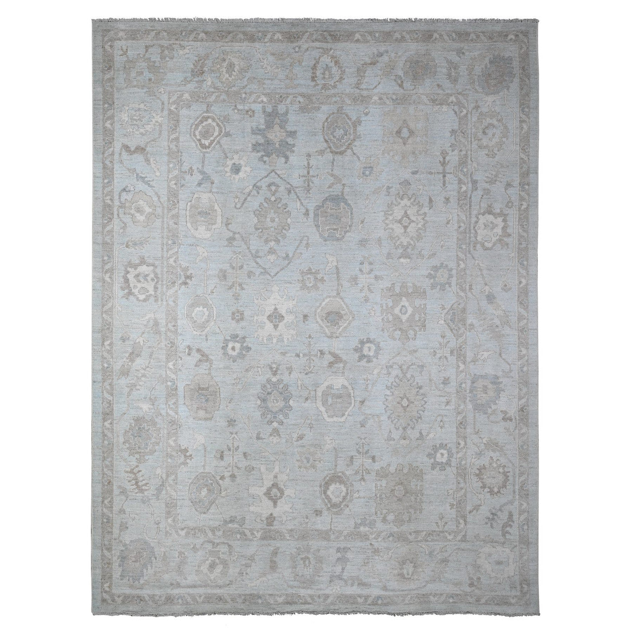 Gray 9'2" x 12'0" Oushak And Peshawar Hand knotted Wool Rug - Sku: O088669