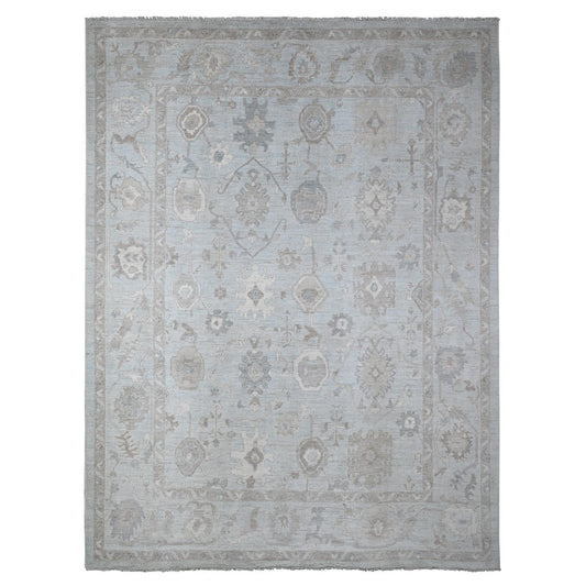 Oushak And Peshawar Wool Hand Knotted Rug Grey Gray 9.2X12.0 -O088669