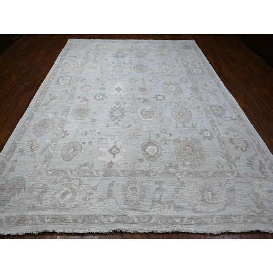 Oushak And Peshawar Wool Hand Knotted Rug Grey Gray 9.2X12.0 -O088669