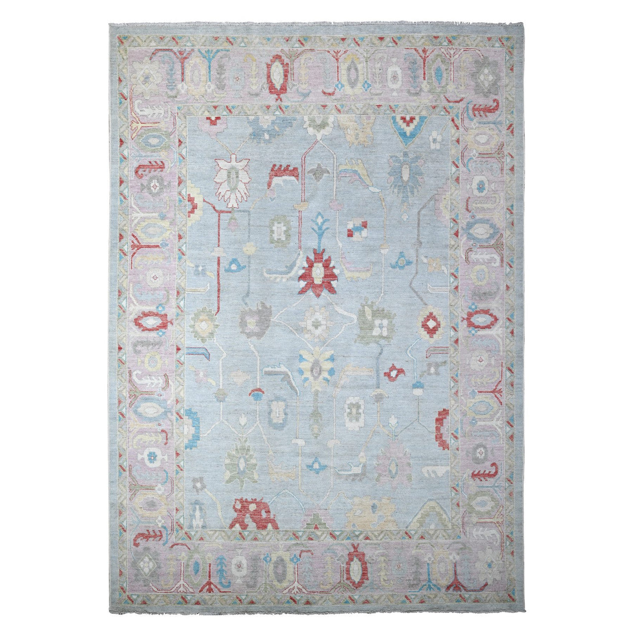 Oushak And Peshawar Wool Hand Knotted Rug Grey Pink 9.9X13.9 -O088671