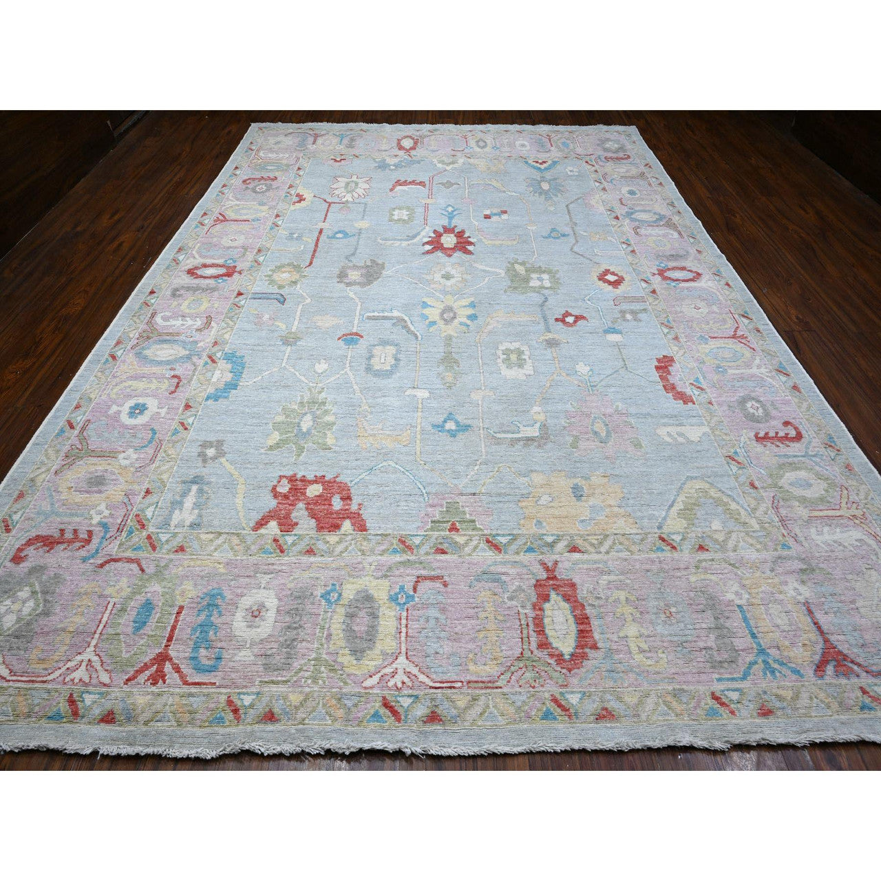 Oushak And Peshawar Wool Hand Knotted Rug Grey Pink 9.9X13.9 -O088671
