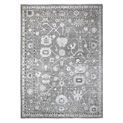 Oushak And Peshawar Wool Hand Knotted Rug Grey Gray 10.2X13.11 -O088672