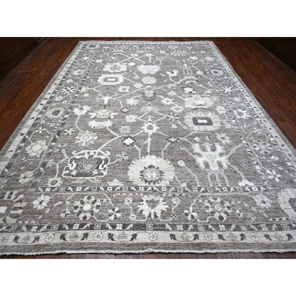 Oushak And Peshawar Wool Hand Knotted Rug Grey Gray 10.2X13.11 -O088672