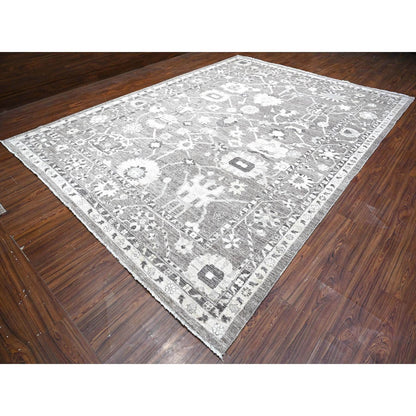 Oushak And Peshawar Wool Hand Knotted Rug Grey Gray 10.2X13.11 -O088672