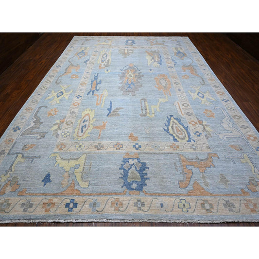 Oushak And Peshawar Wool Hand Knotted Rug Blue Blue 10.0X14.0 -O088673
