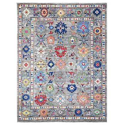 Oushak And Peshawar Wool Hand Knotted Rug Grey Gray 9.11X12.10 -O088677