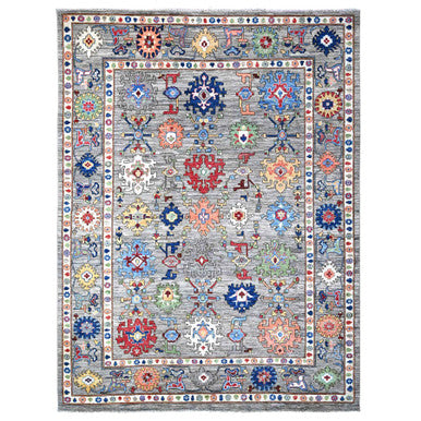 Oushak And Peshawar Wool Hand Knotted Rug Grey Gray 9.11X12.10 -O088677