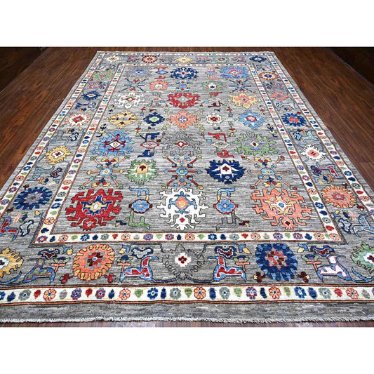 Oushak And Peshawar Wool Hand Knotted Rug Grey Gray 9.11X12.10 -O088677