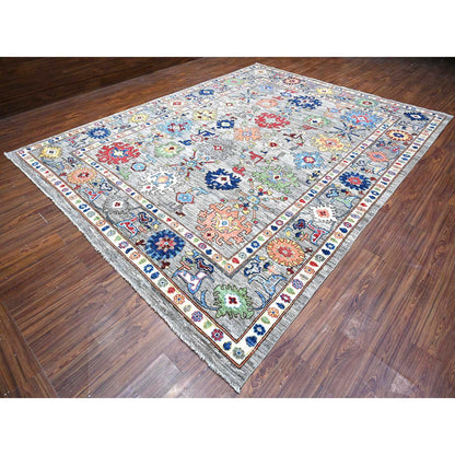 Oushak And Peshawar Wool Hand Knotted Rug Grey Gray 9.11X12.10 -O088677