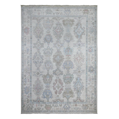 Oushak And Peshawar Wool Hand Knotted Rug Grey Gray 9.9X13.10 -O088680