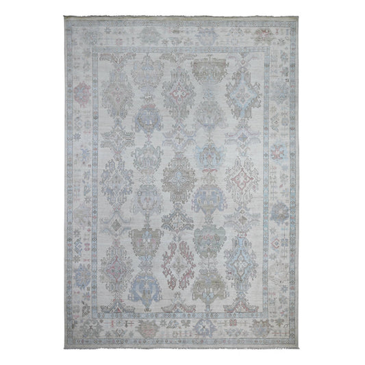 Oushak And Peshawar Wool Hand Knotted Rug Grey Gray 9.9X13.10 -O088680