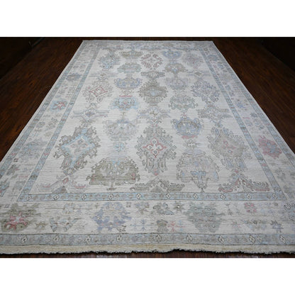 Oushak And Peshawar Wool Hand Knotted Rug Grey Gray 9.9X13.10 -O088680