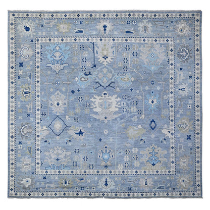 Oushak And Peshawar Wool Hand Knotted Rug Blue Blue 9.11X9.7 -O088687