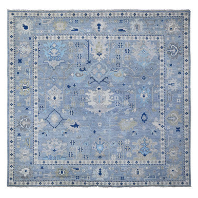 Oushak And Peshawar Wool Hand Knotted Rug Blue Blue 9.11X9.7 -O088687