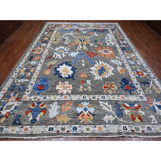 Oushak And Peshawar Wool Hand Knotted Rug Grey Gray 9.9X13.4 -O088688