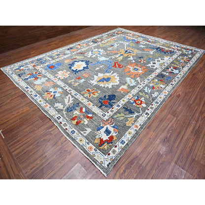 Oushak And Peshawar Wool Hand Knotted Rug Grey Gray 9.9X13.4 -O088688