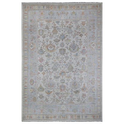 Oushak And Peshawar Wool Hand Knotted Rug Ivory Blue 9.9X14.2 -O088691