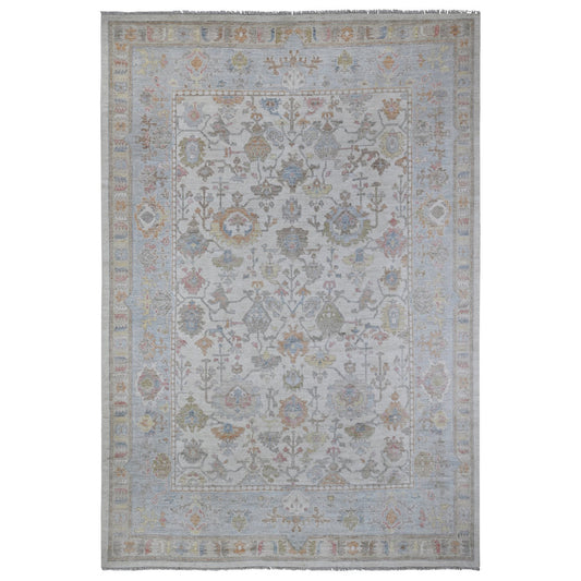 Oushak And Peshawar Wool Hand Knotted Rug Ivory Blue 9.9X14.2 -O088691