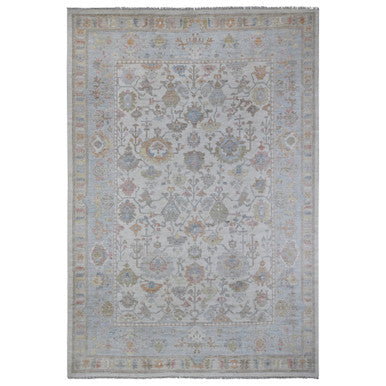 Oushak And Peshawar Wool Hand Knotted Rug Ivory Blue 9.9X14.2 -O088691