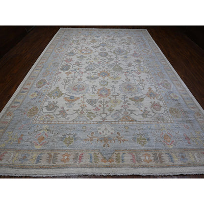 Oushak And Peshawar Wool Hand Knotted Rug Ivory Blue 9.9X14.2 -O088691