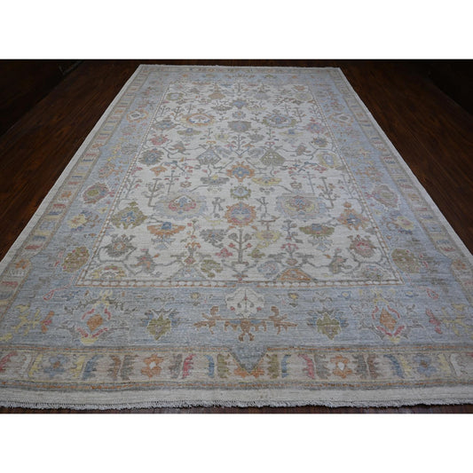 Oushak And Peshawar Wool Hand Knotted Rug Ivory Blue 9.9X14.2 -O088691