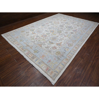 Oushak And Peshawar Wool Hand Knotted Rug Ivory Blue 9.9X14.2 -O088691