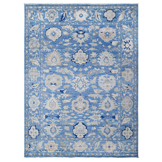 Oushak And Peshawar Wool Hand Knotted Rug Blue Blue 8.9X11.10 -O088693