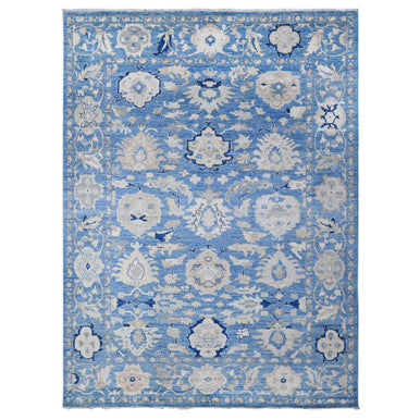 Oushak And Peshawar Wool Hand Knotted Rug Blue Blue 8.9X11.10 -O088693