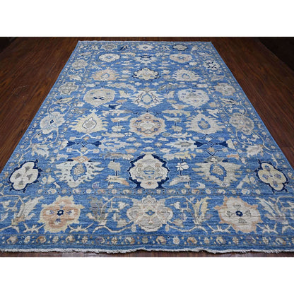 Oushak And Peshawar Wool Hand Knotted Rug Blue Blue 8.9X11.10 -O088693