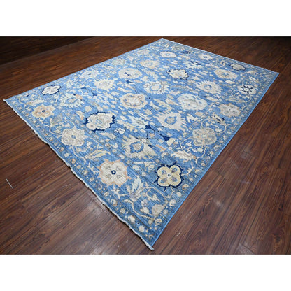 Oushak And Peshawar Wool Hand Knotted Rug Blue Blue 8.9X11.10 -O088693