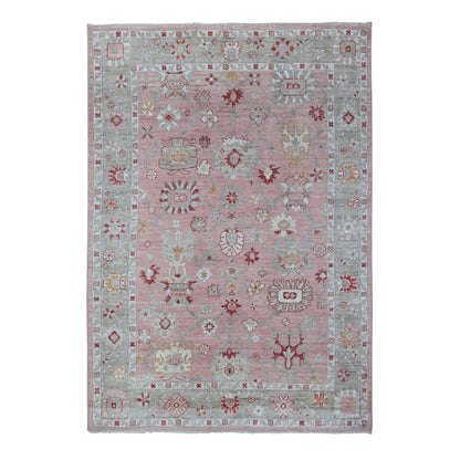 Oushak And Peshawar Wool Hand Knotted Rug Pink Green 6.1X8.9 -O088696
