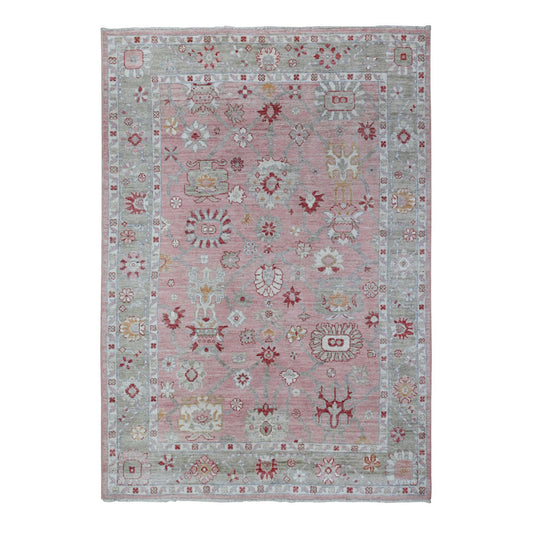 Oushak And Peshawar Wool Hand Knotted Rug Pink Green 6.1X8.9 -O088696
