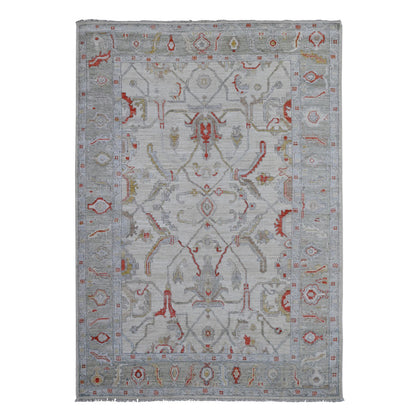 Oushak And Peshawar Wool Hand Knotted Rug Ivory Green 6.1X8.8 -O088698