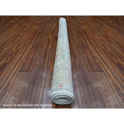 Oushak And Peshawar Wool Hand Knotted Rug Ivory Green 6.1X8.8 -O088698