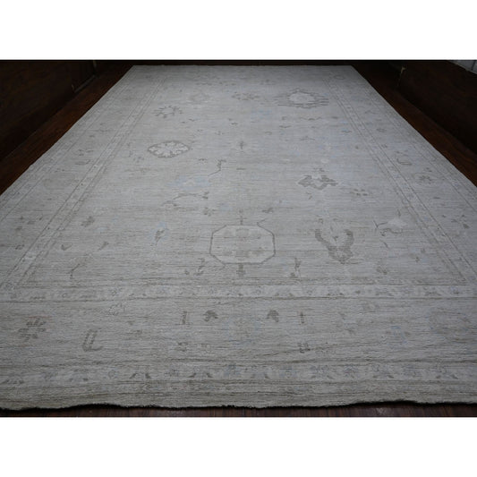 Oushak And Peshawar Wool Hand Knotted Rug Grey Gray 13.10X19.5 -O088701