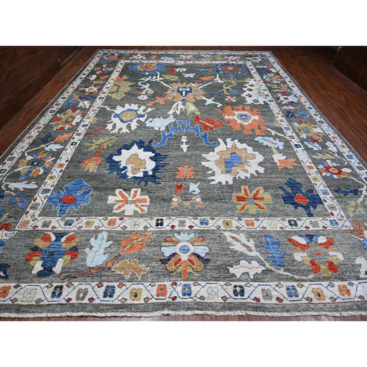 Oushak And Peshawar Wool Hand Knotted Rug Grey Gray 12.1X15.11 -O088702