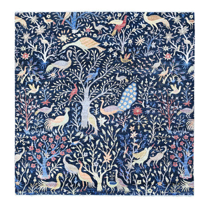 Oushak And Peshawar Wool Hand Knotted Rug Blue No Border 7.11X8.2 -O088712